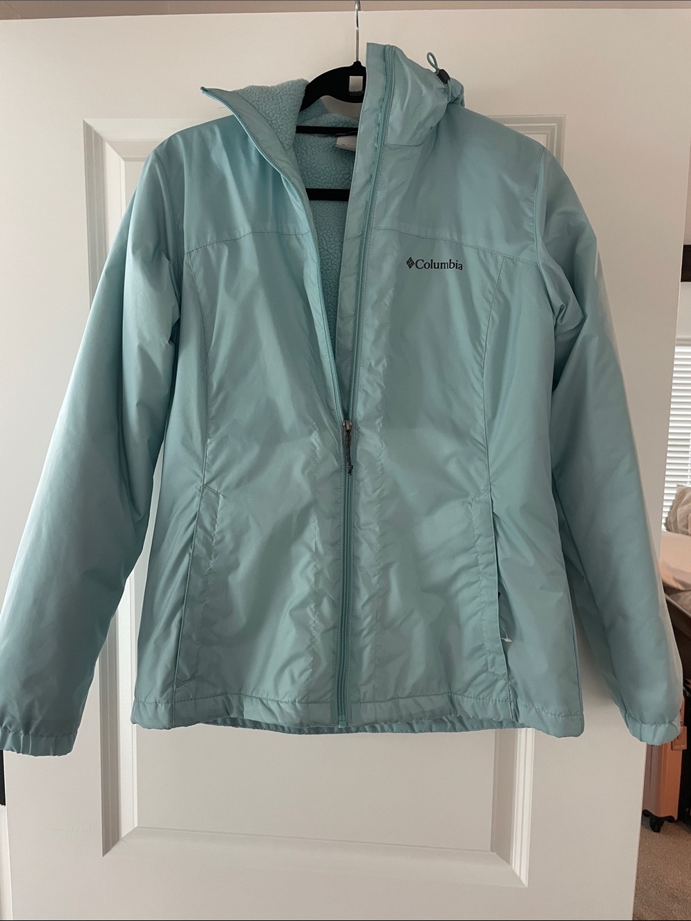 Columbia Light Aqua Hooded Shell Jacket